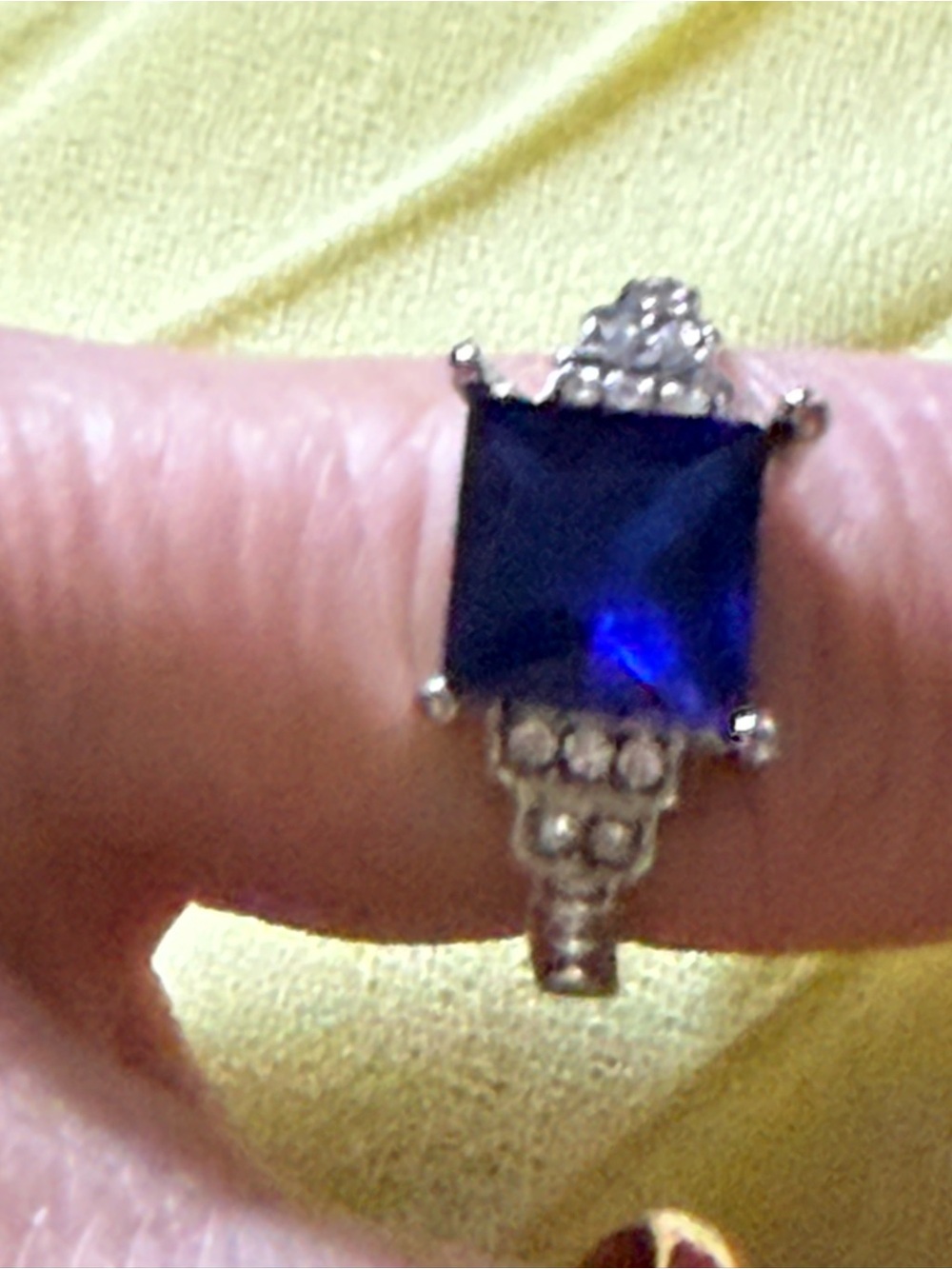 925 sterling, silver Square Blue Stone Silver-Tone Ring
